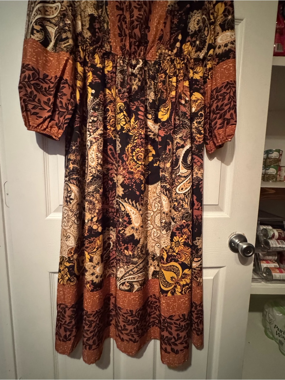 Rusty Dusty Sz XL Boho Paisley Patchwork Long Sleeve Maxi Dress in Rust & Black - Picture 6 of 9